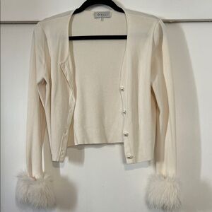 Wayf Ivory Cardigan with Faux Fur Cuffs